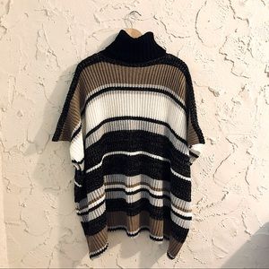 BCBGeneration Chunky Knit Stripe Turtleneck Poncho, One-Size